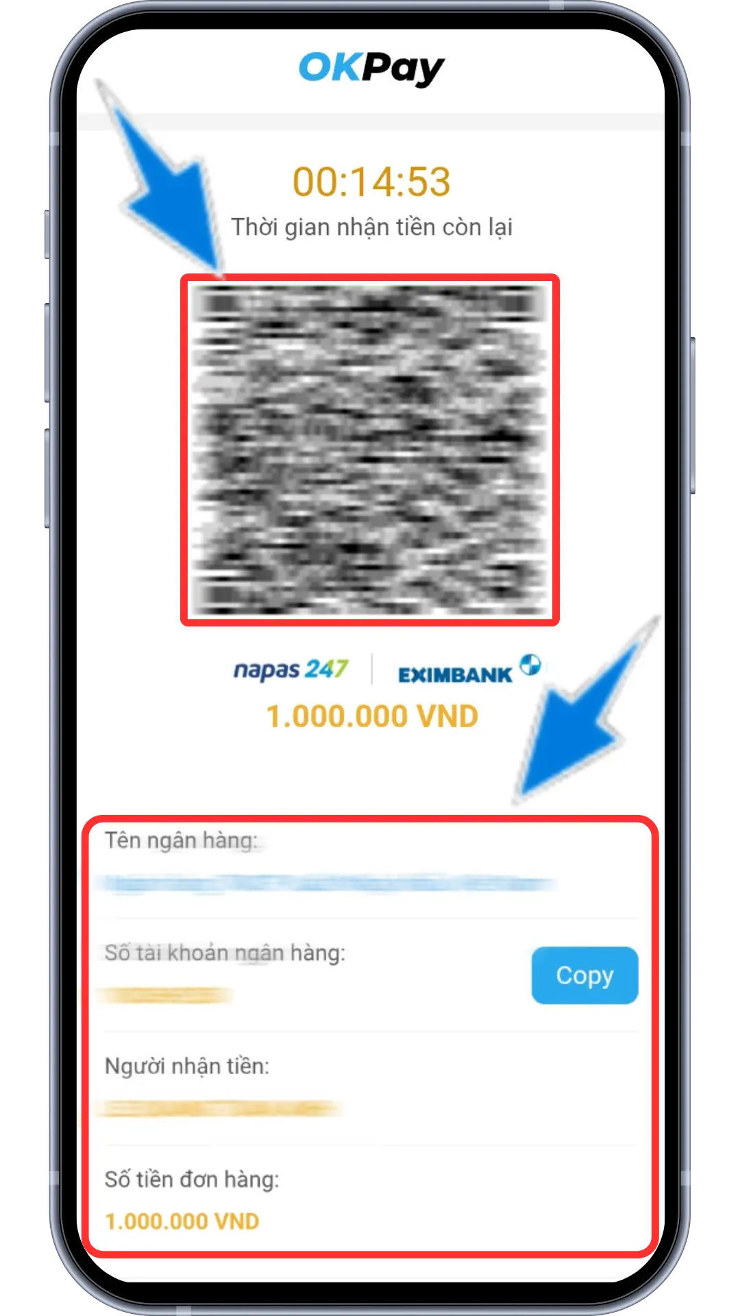 Bước 3 : Quét mã QR để chuyển khoản hoặc sao chép thông tin thanh toán